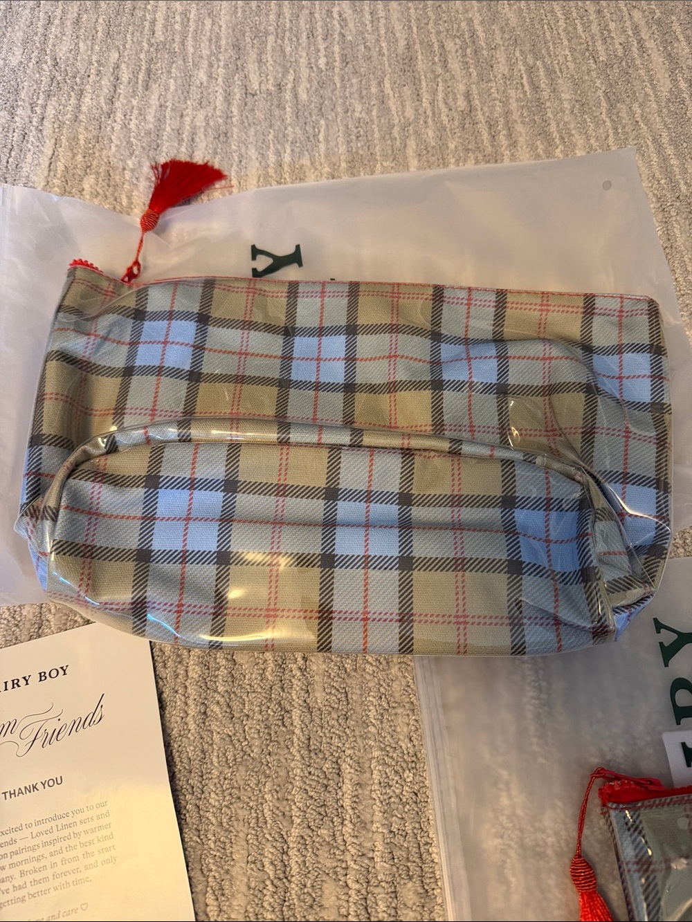 Dairy Boy Plaid Cosmetic Bag - Light Blue/Tan - Picture 6 of 8